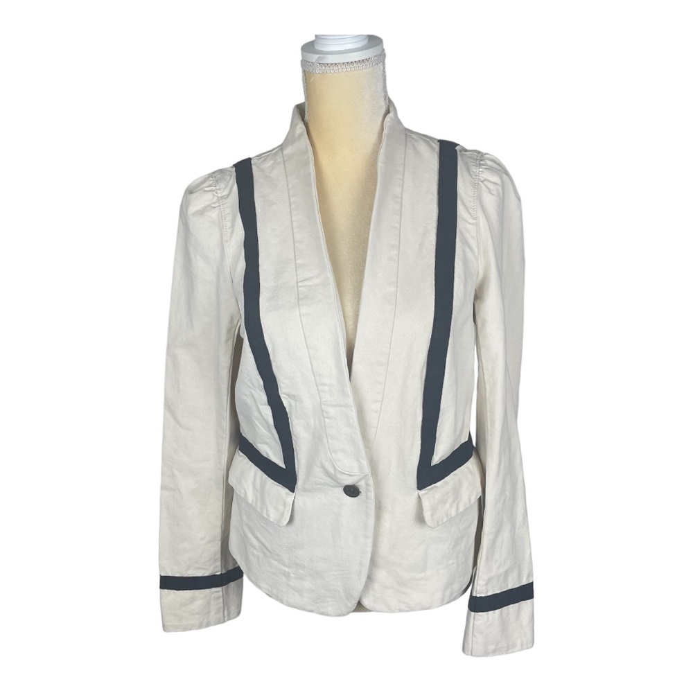LOFT canvas jacket cream with grosgrain ribbon trim cotton size 10